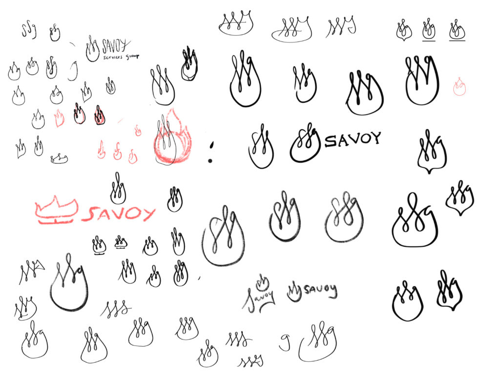 Sketches of early logo concepts for Savoy Services Group branding