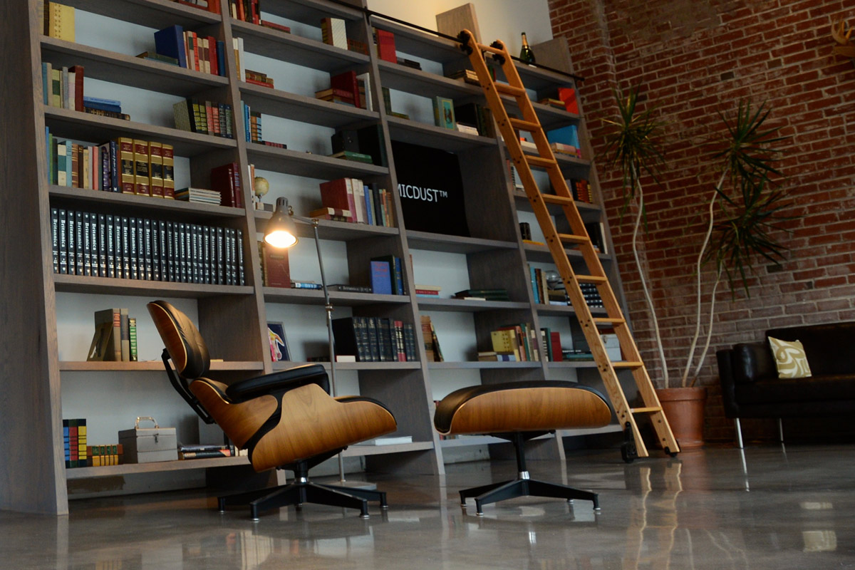 An Eames Lounge Chair sits in the Atomicdust lobby