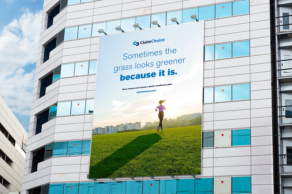 A billboard mockup showing how ClaimChoice's new branding can live in the world