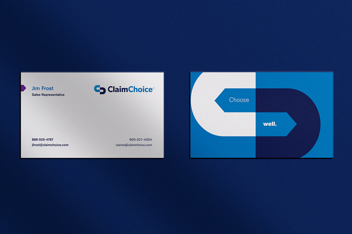 ClaimChoice's new branding on business cards