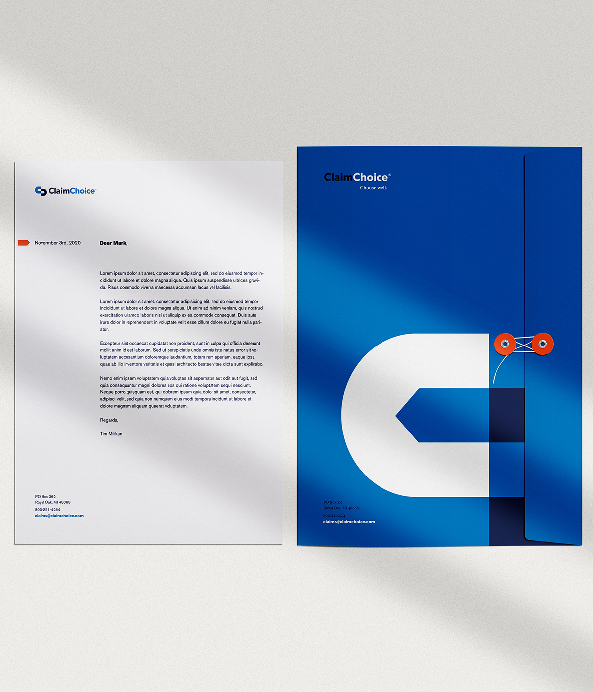 ClaimChoice's new branding on letterhead and marketing materials