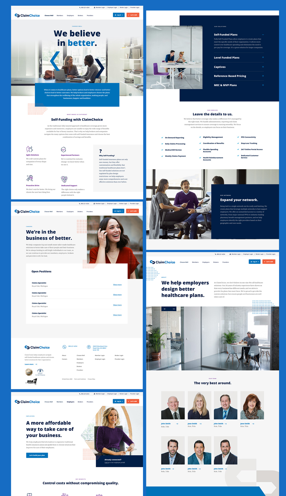 Pages from ClaimChoice's new website design