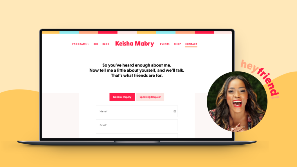 The Contact Page on Keisha Mabry's new web design