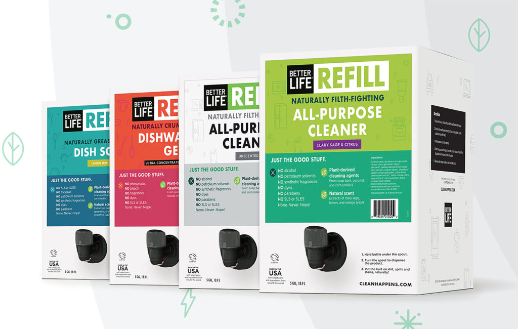 Packaging design for Better Life refillable cleaning products