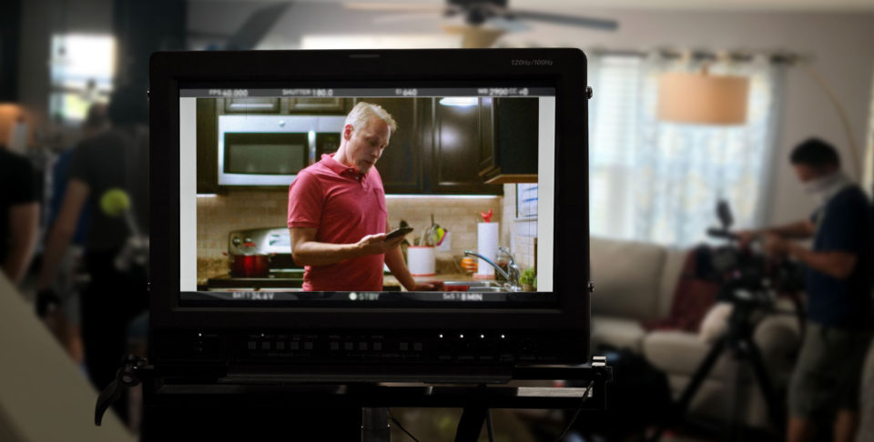 At the healthcare marketing video shoot for Vivify health, a screen shows the current shot being filmed