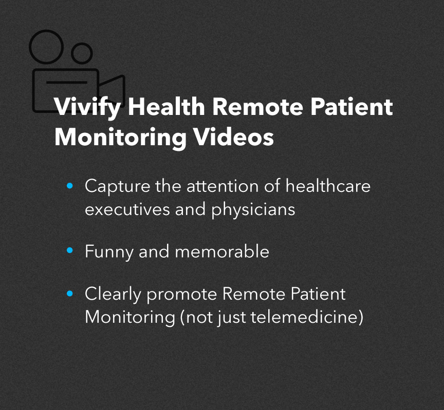 Healthcare marketing videos for Vivify Health needed to be attention-getting, funny and clearly promote remote patient monitoring