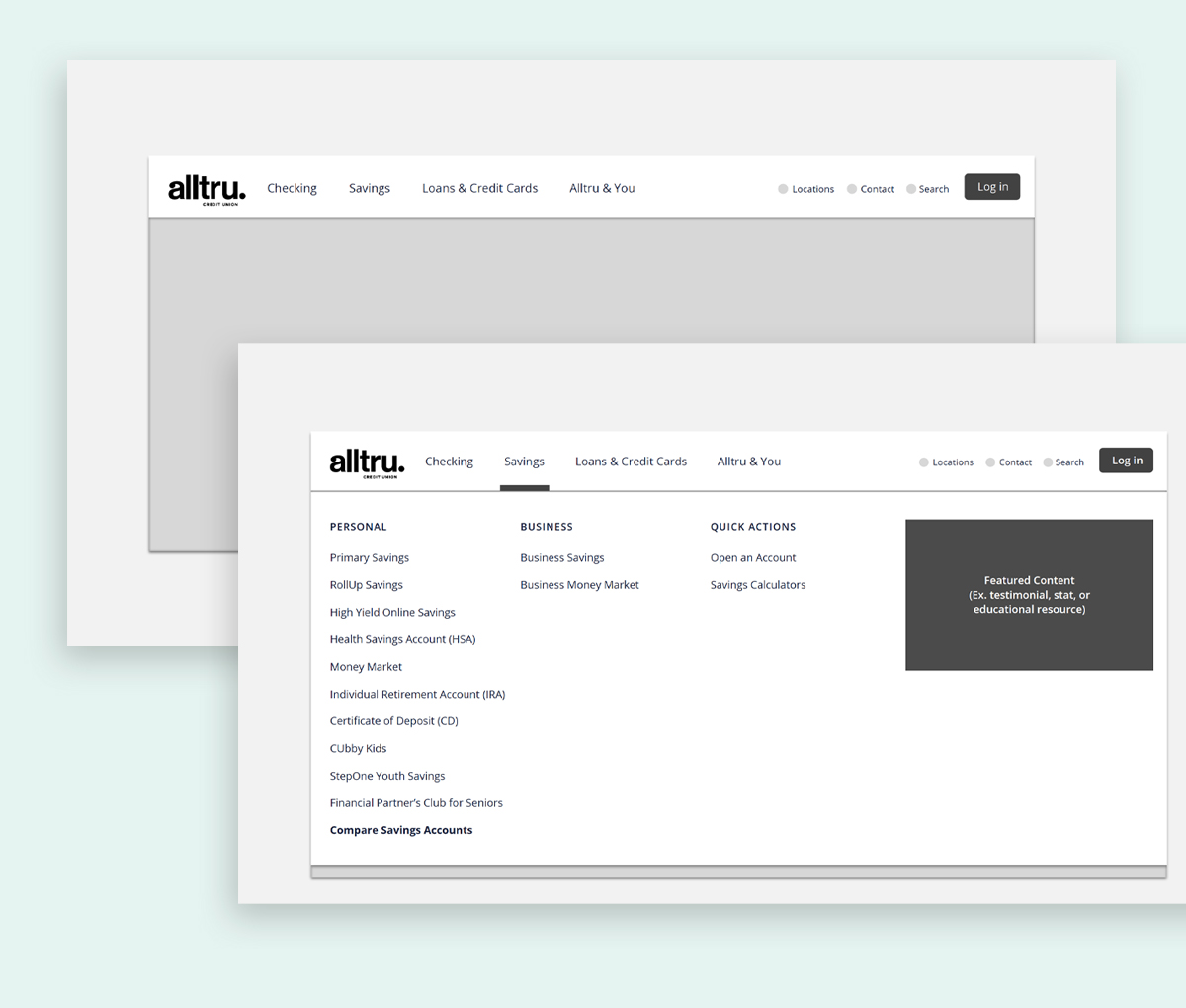 Main menu navigation for the Alltru Credit Union web design