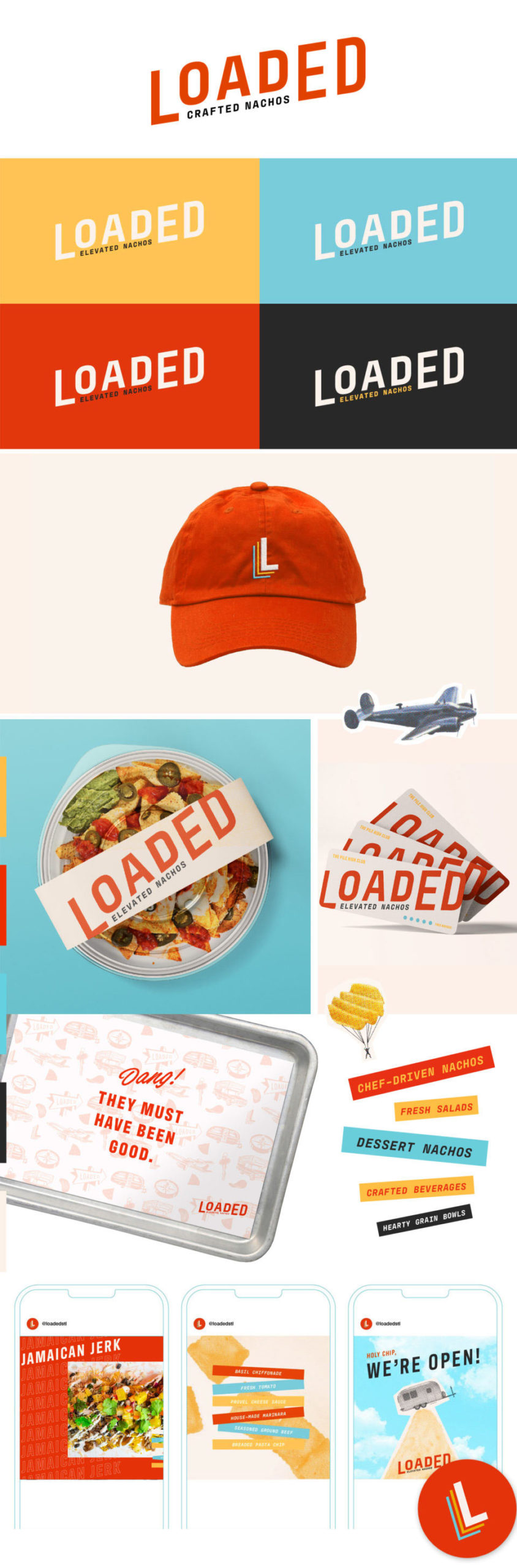Creative expressions for Loaded's fast casual branding including