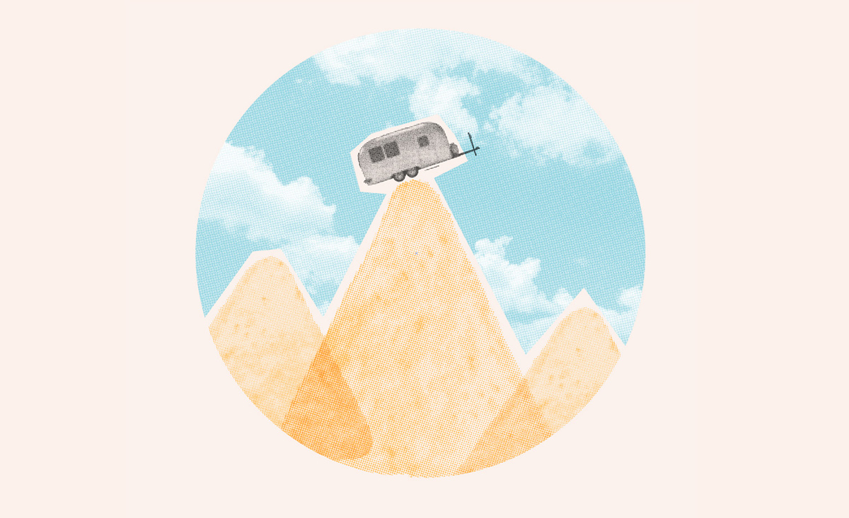 Graphic showing an airstream on Chip Mountain as part of Loaded's fast-casual branding