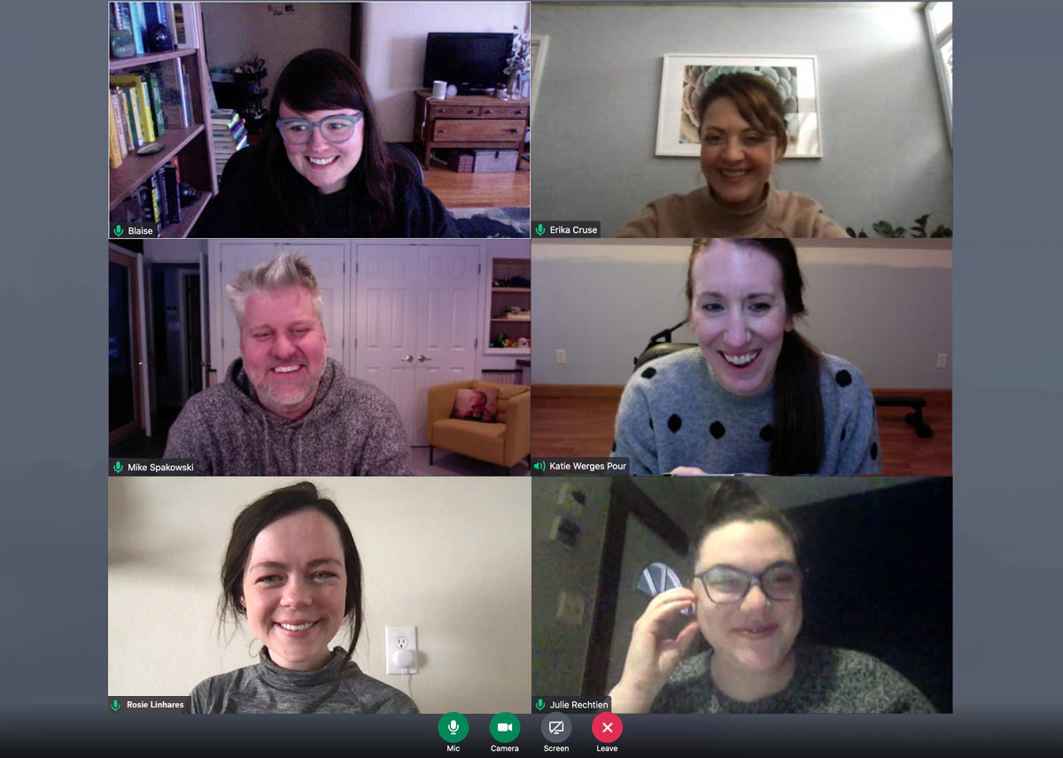 Screenshot of Atomicdust team members in a virtual meeting to discuss Loaded fast-casual branding
