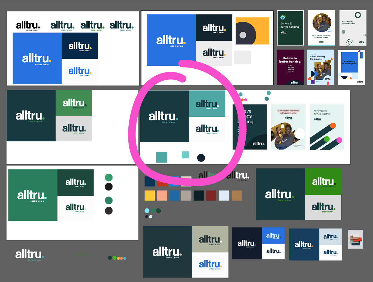 Early color explorations in Alltru Credit Union's branding