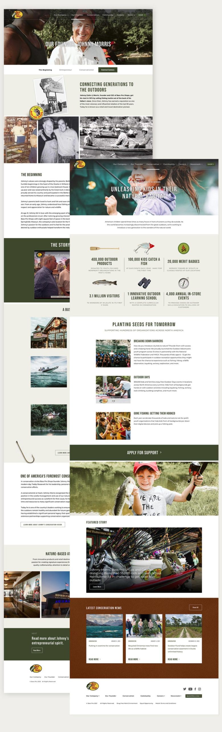 Interior pages from the Bass Pro Shops web design brand section
