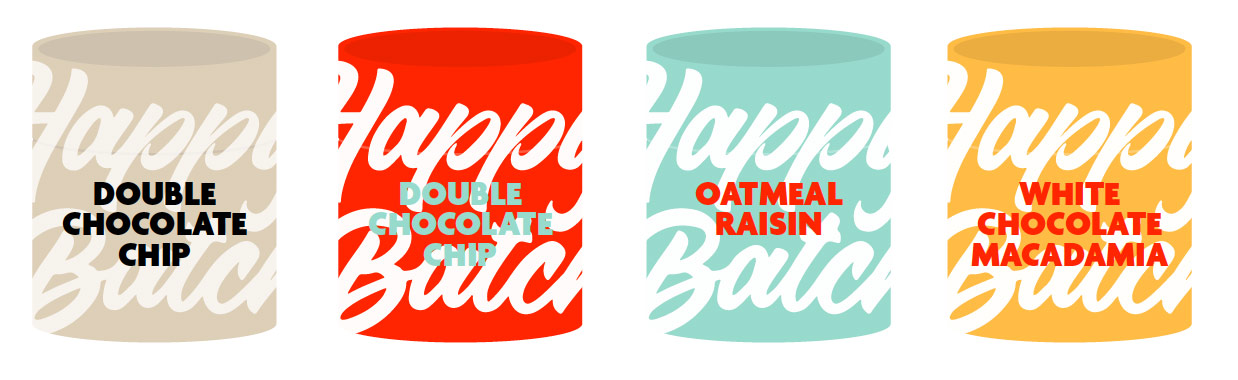 Early packaging design options for Happy Batch