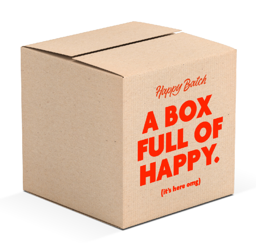 Mockup of the Happy Batch cookie packaging design shipping box
