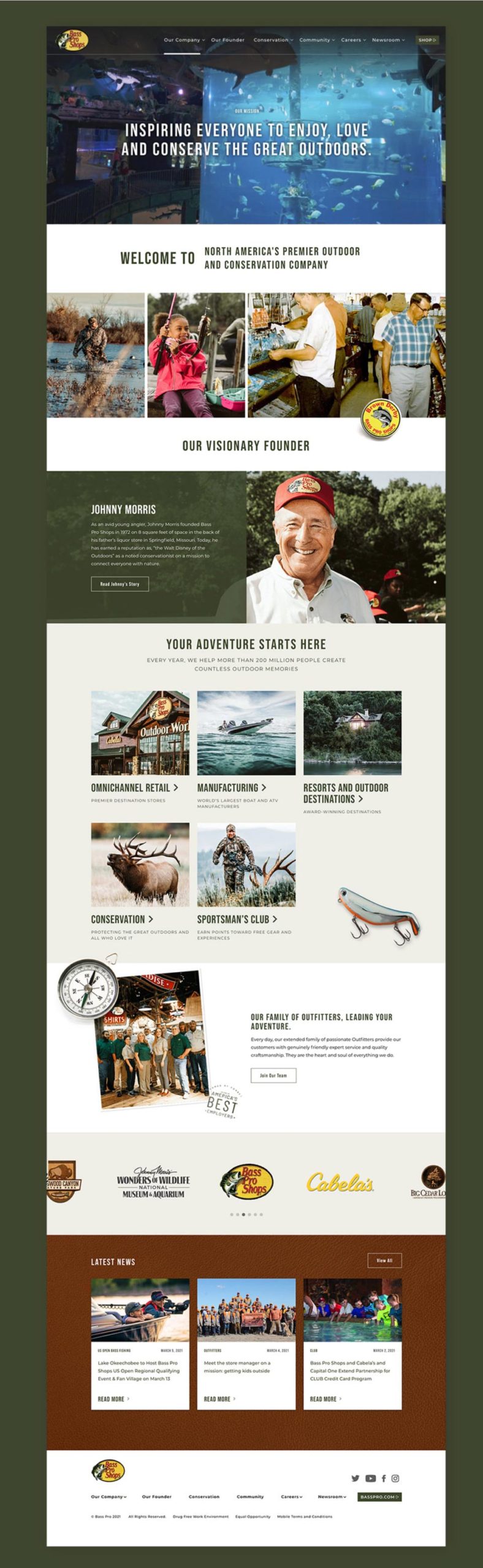 The Bass Pro Shops website design brand section homepage