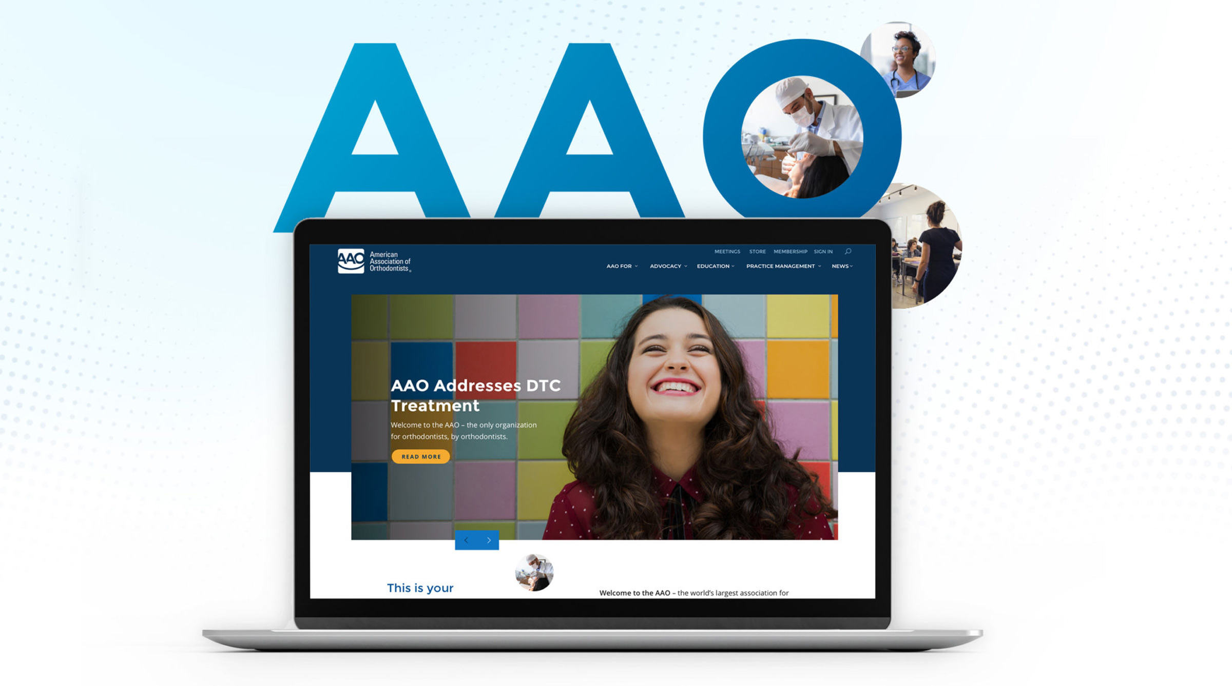American Association of Orthodontists new website redesign on a laptop