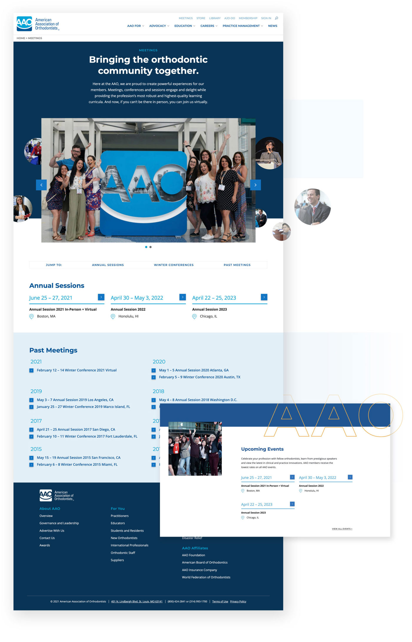 The events page from the AAO website redesign