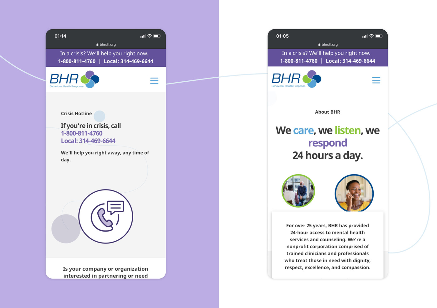 Behavioral Health Response's website design on mobile