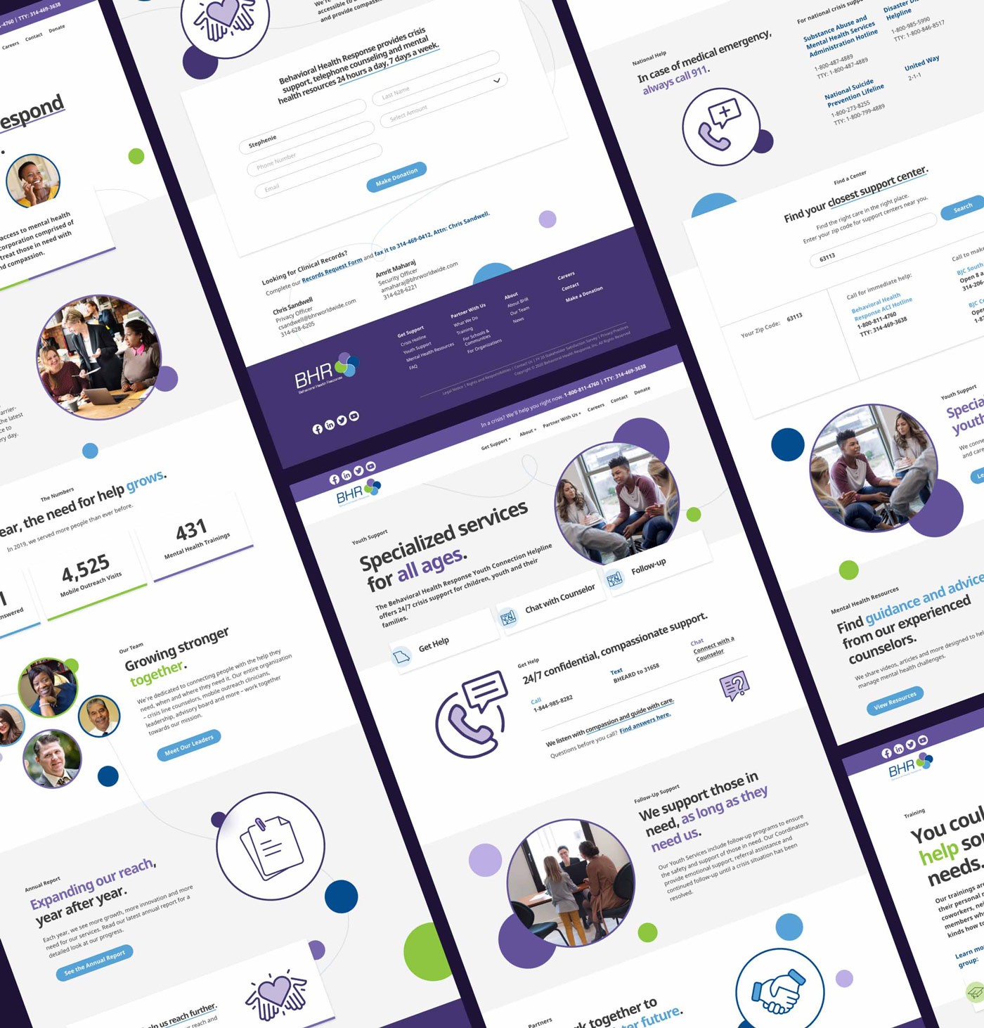 Behavioral Health Response website design pages in a collage