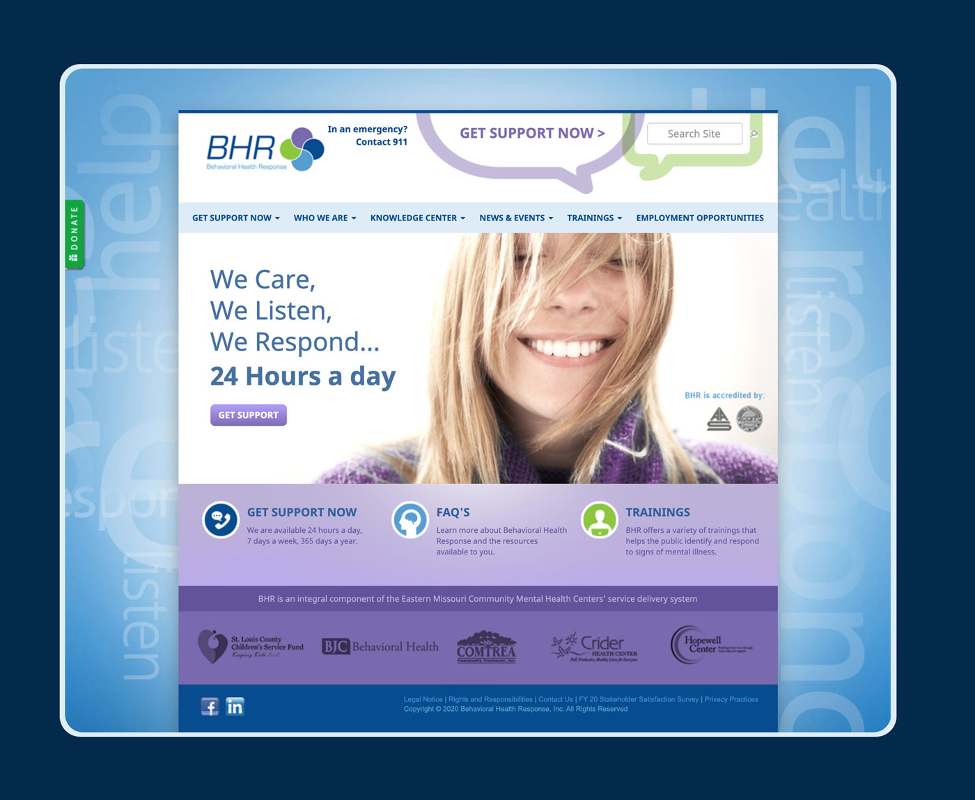 A screenshot of the old Behavioral Health Response website design