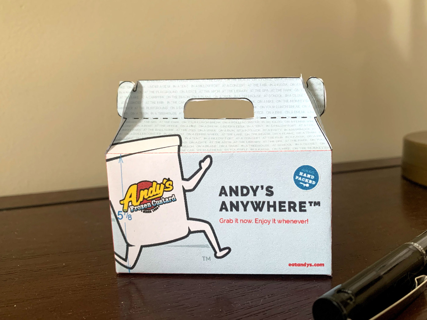 A mini prototype shows a mockup of the Andy's Anywhere carrier case packaging design