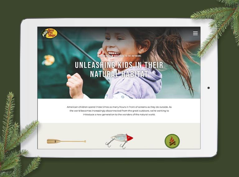 Bass Pro Shops website design on a tablet