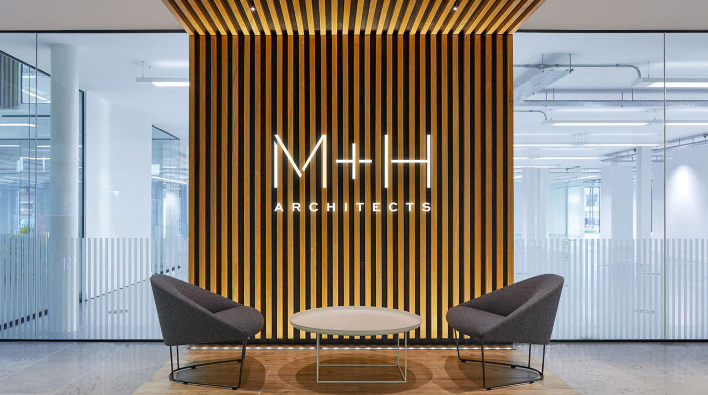 The new logo in M+H Architects' new office