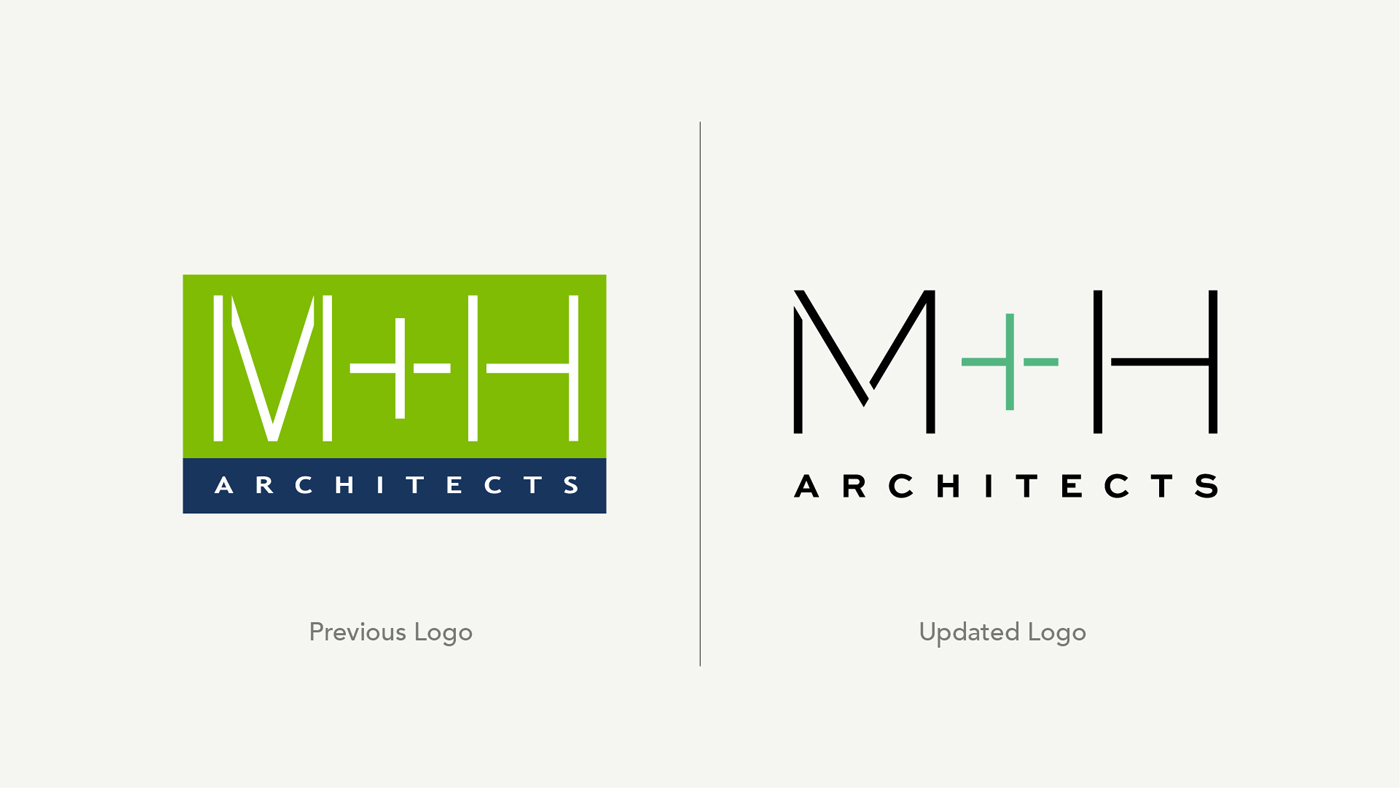 M+H Architects' old logo and new logo