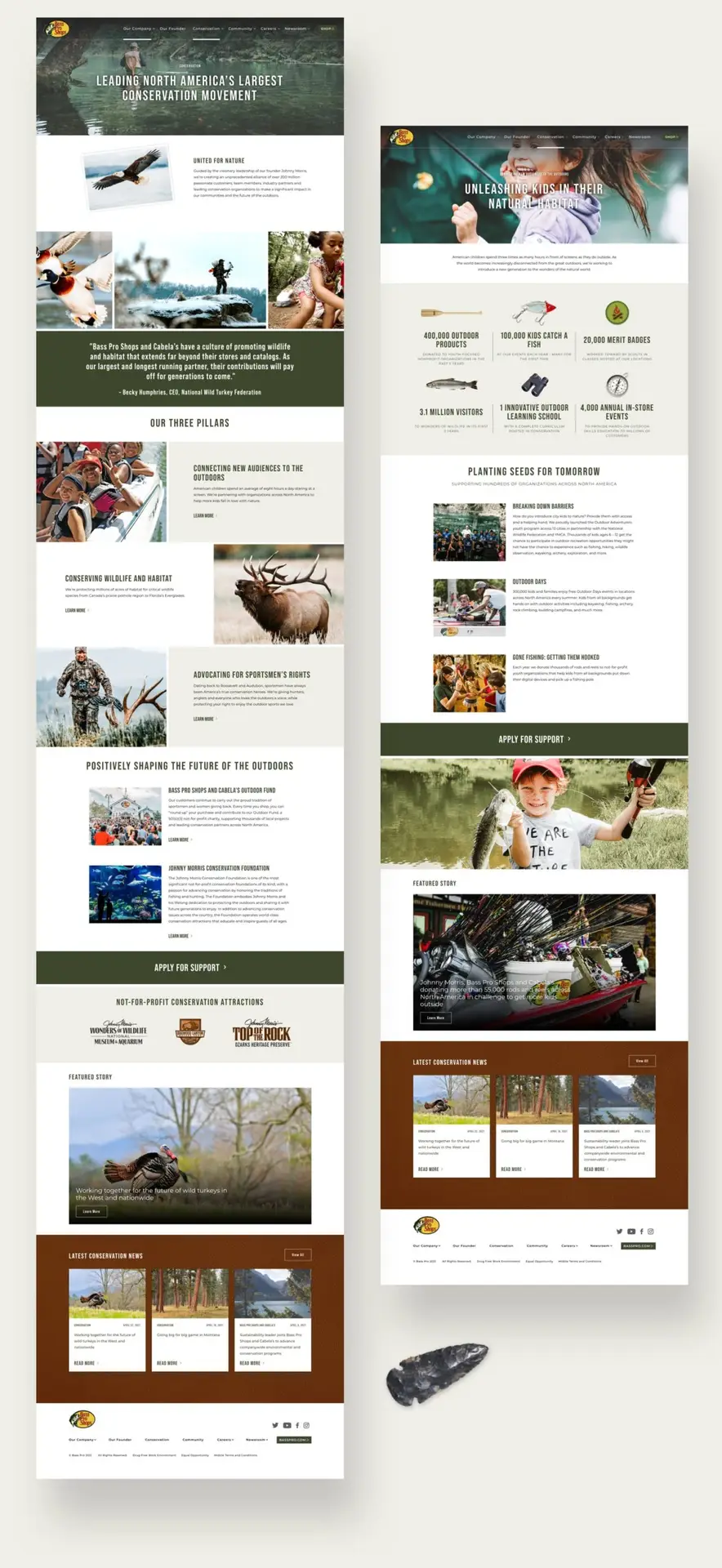 Screens of the Web design for Bass Pro Shops