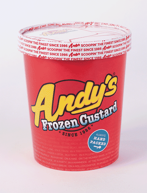 An animated gif showing a 360-degree view of an Andy's Anywhere quart packaging design