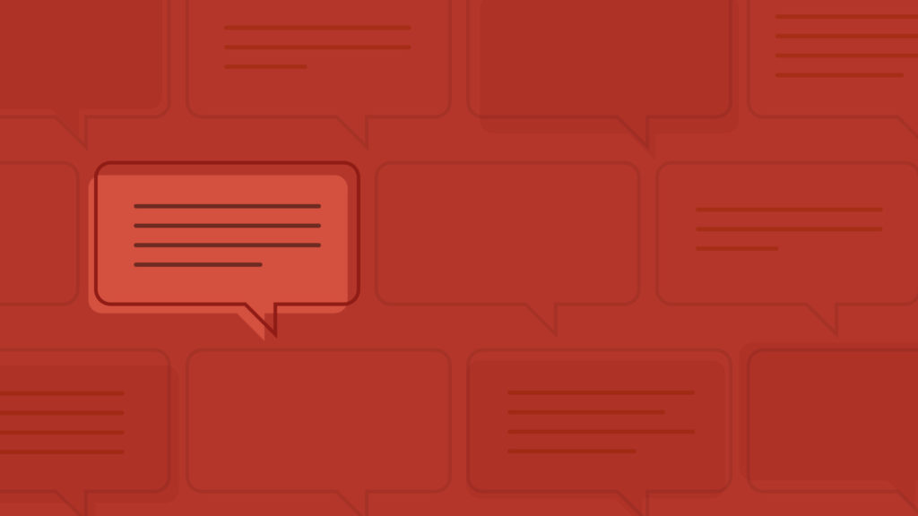 Illustration showing multiple conversation bubbles, with one bright conversation bubble, representing b2b content marketing, standing out