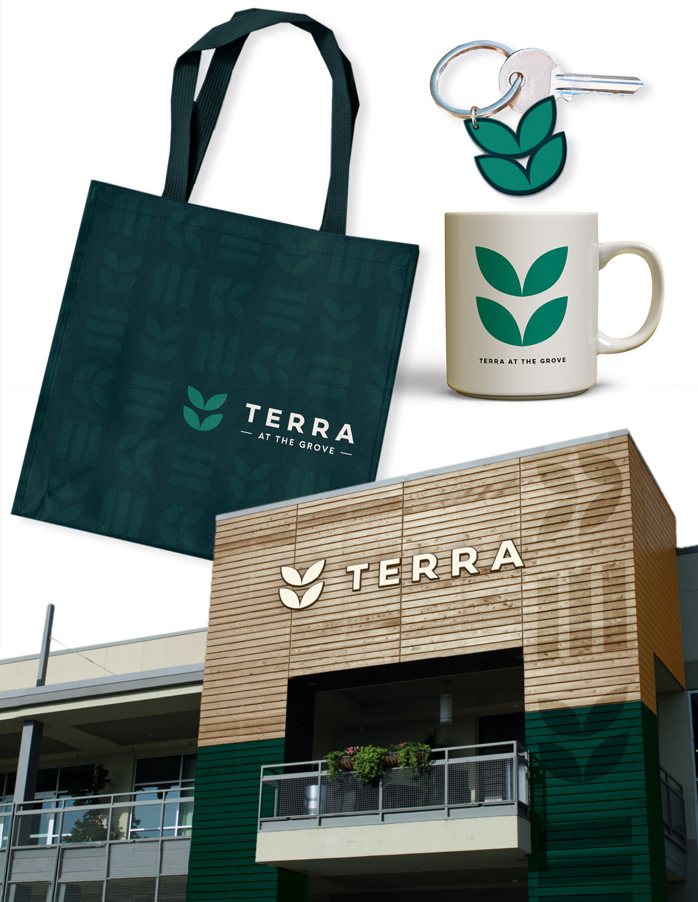 Creative expressions of how the Terra brand can be expressed on signage, gifts and more