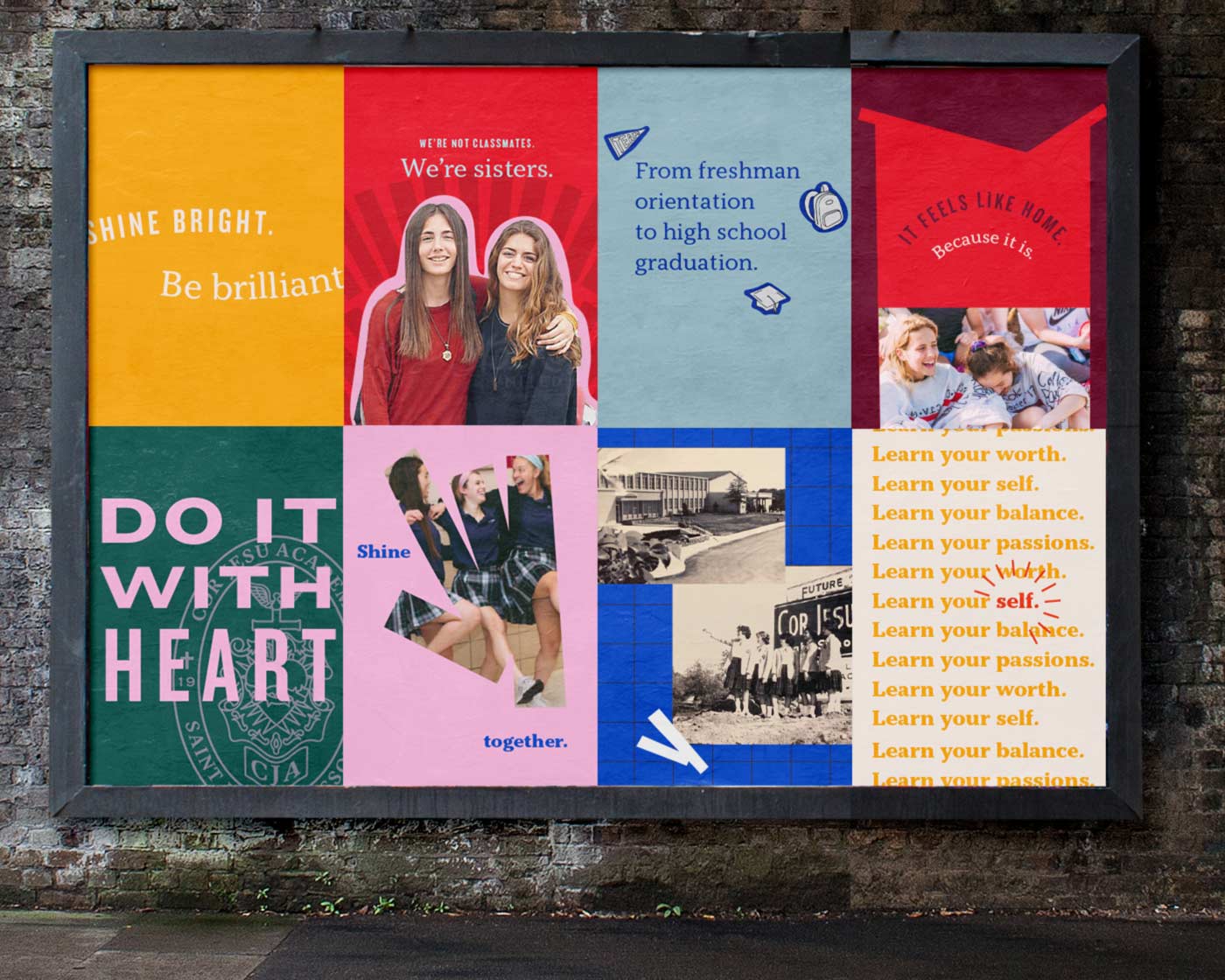 Posters promoting Cor Jesu with the school's new brand identity