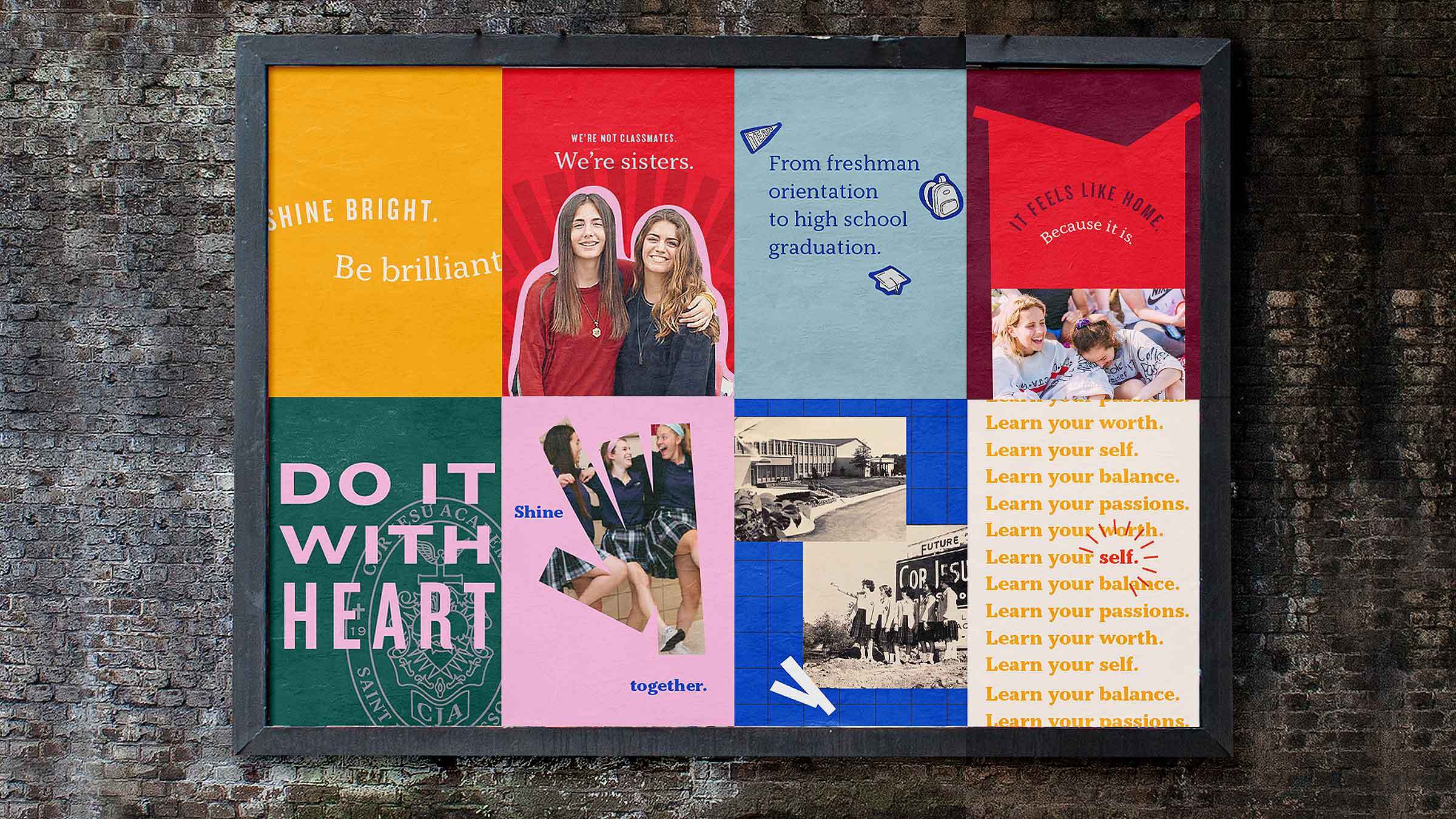 Posters showing the new Cor Jesu Academy brand identity