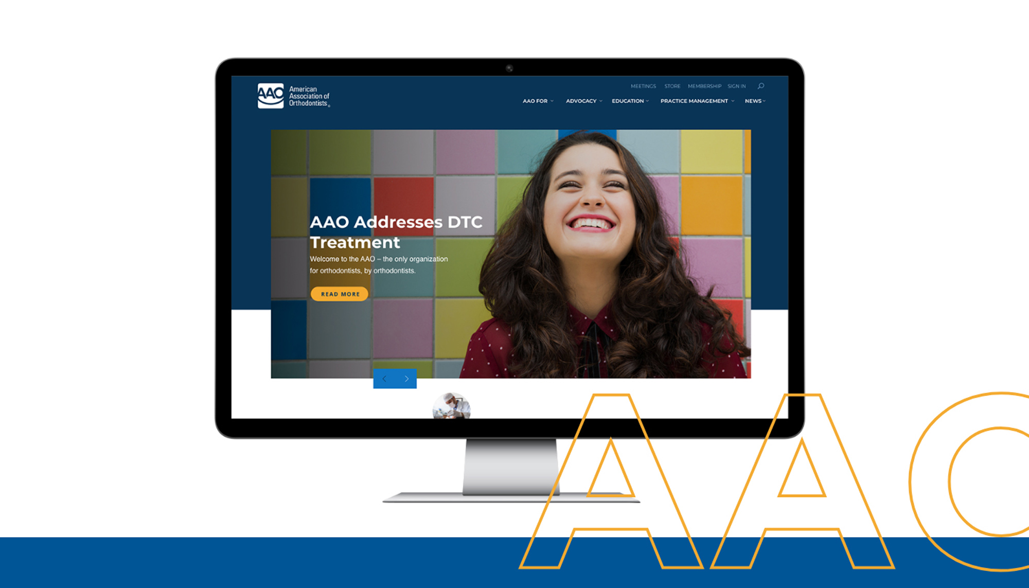 The homepage of the AAO website design
