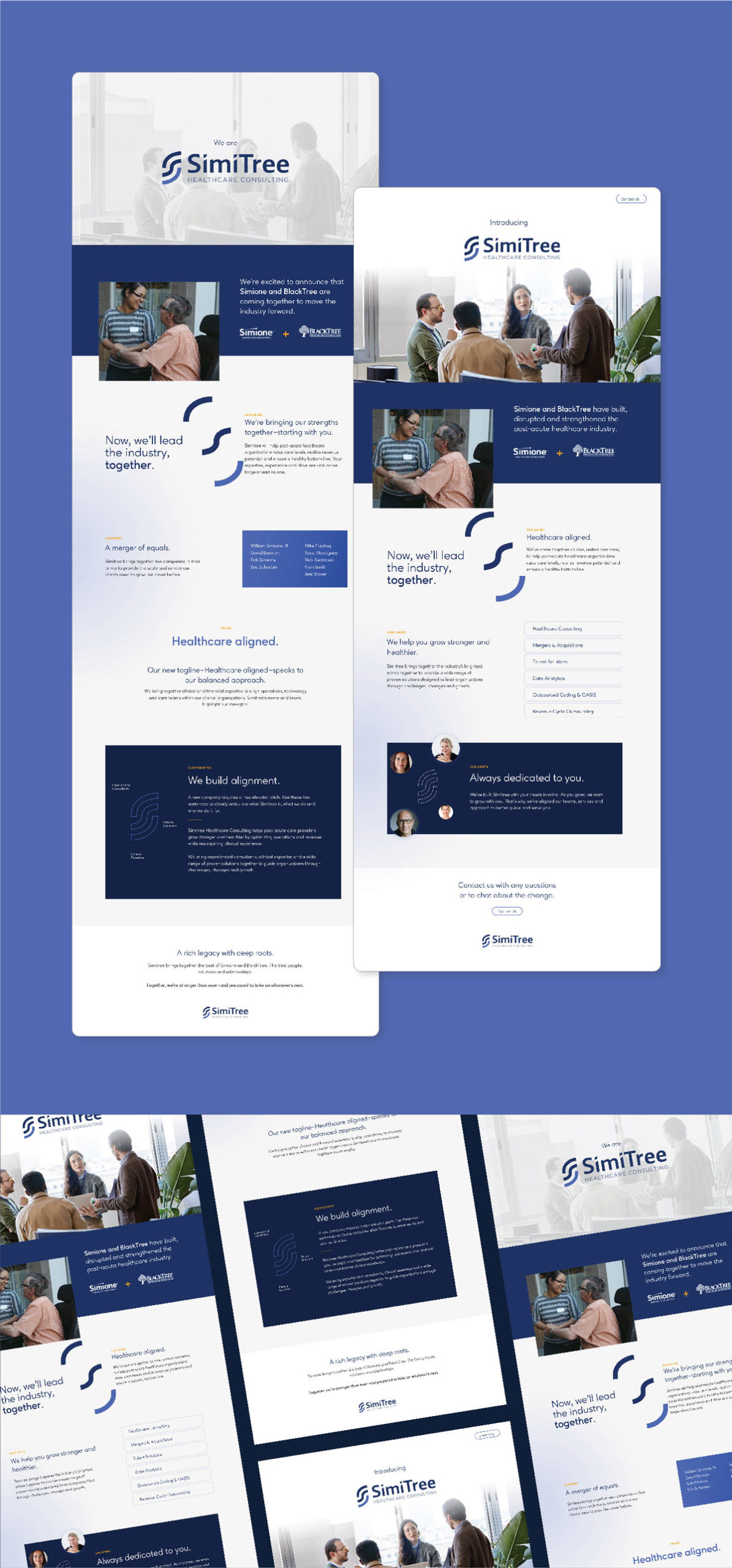 Two SimiTree landing pages launched during the healthcare merger announcement