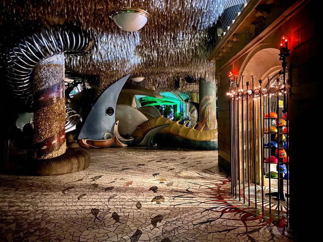 An interior shot of City Museum with mosaics, the gift shop, climbing structures and more.