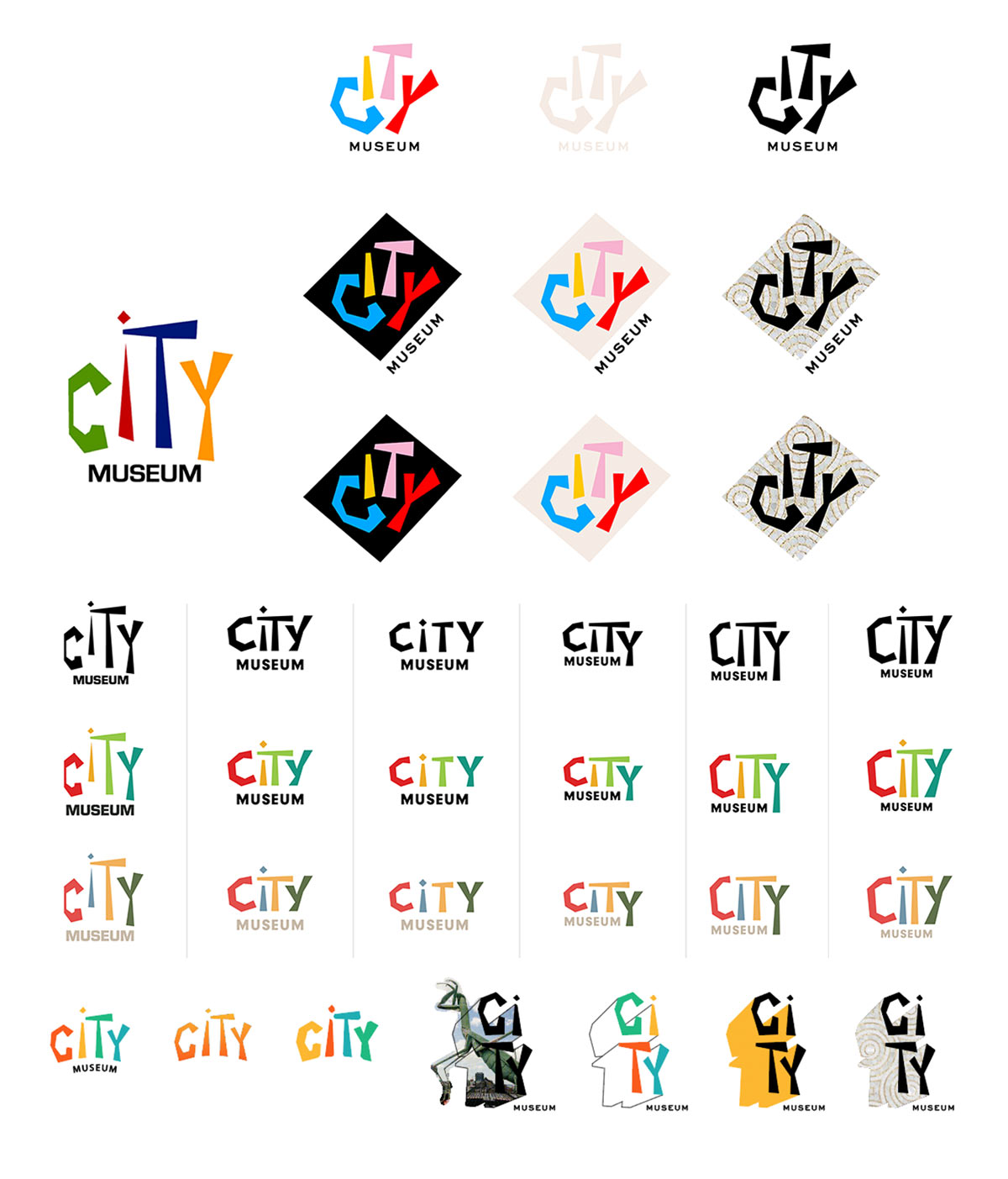 City Museum logo exploration showing experimenting with type and color