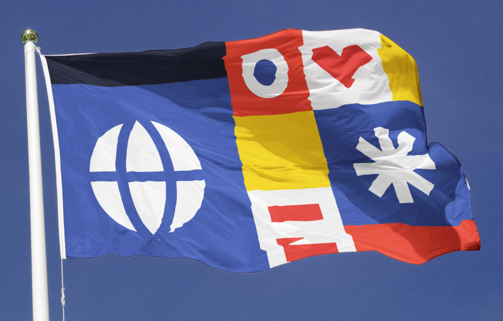 St. Louis Language Immersion School's new branding on a flag