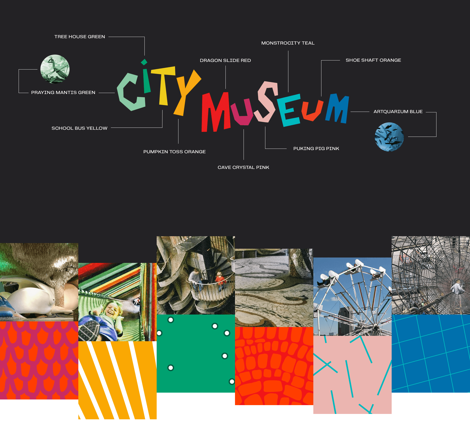 City Museum brand colors and patterns inspired by the building and exhibits