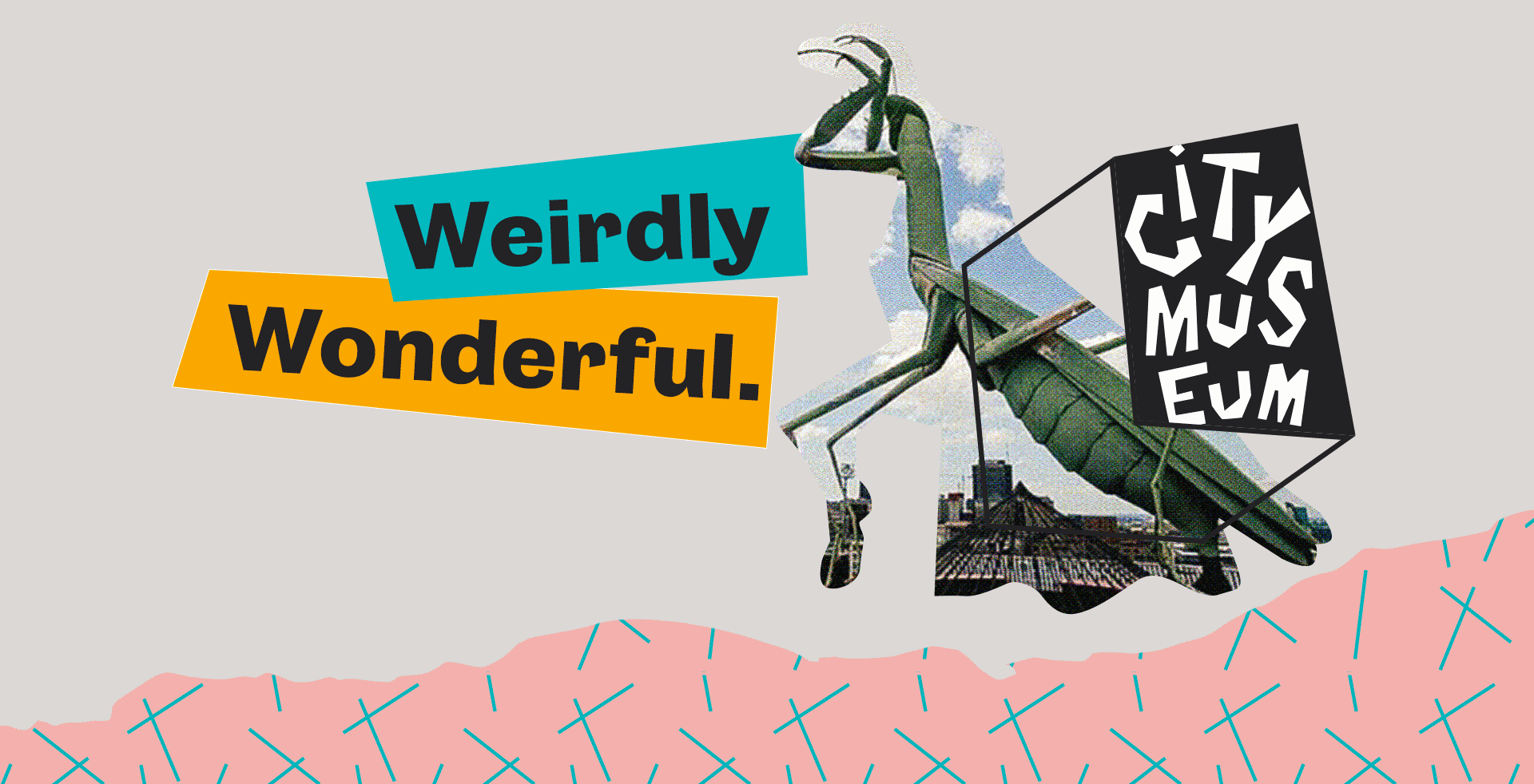 Animated gif with City Museum's new tagline, Weirdly Wonderful, and variations of the new logo