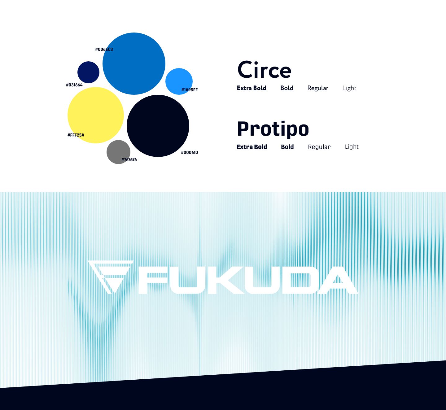 The Fukuda brand colors, typefaces and logo