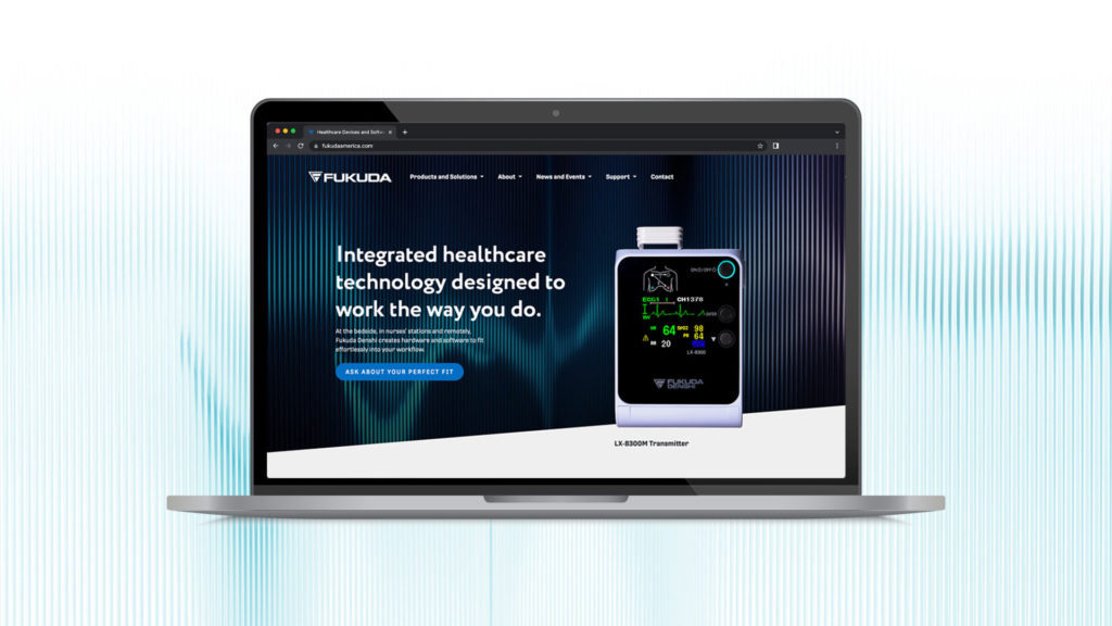 Fukuda Denshi website design on a laptop