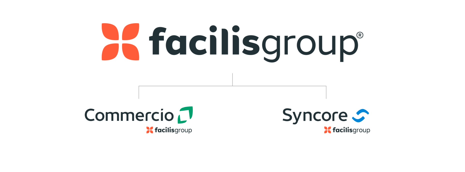 The umbrella brand Facilisgroup branding along with new branding for Commercio and Syncore