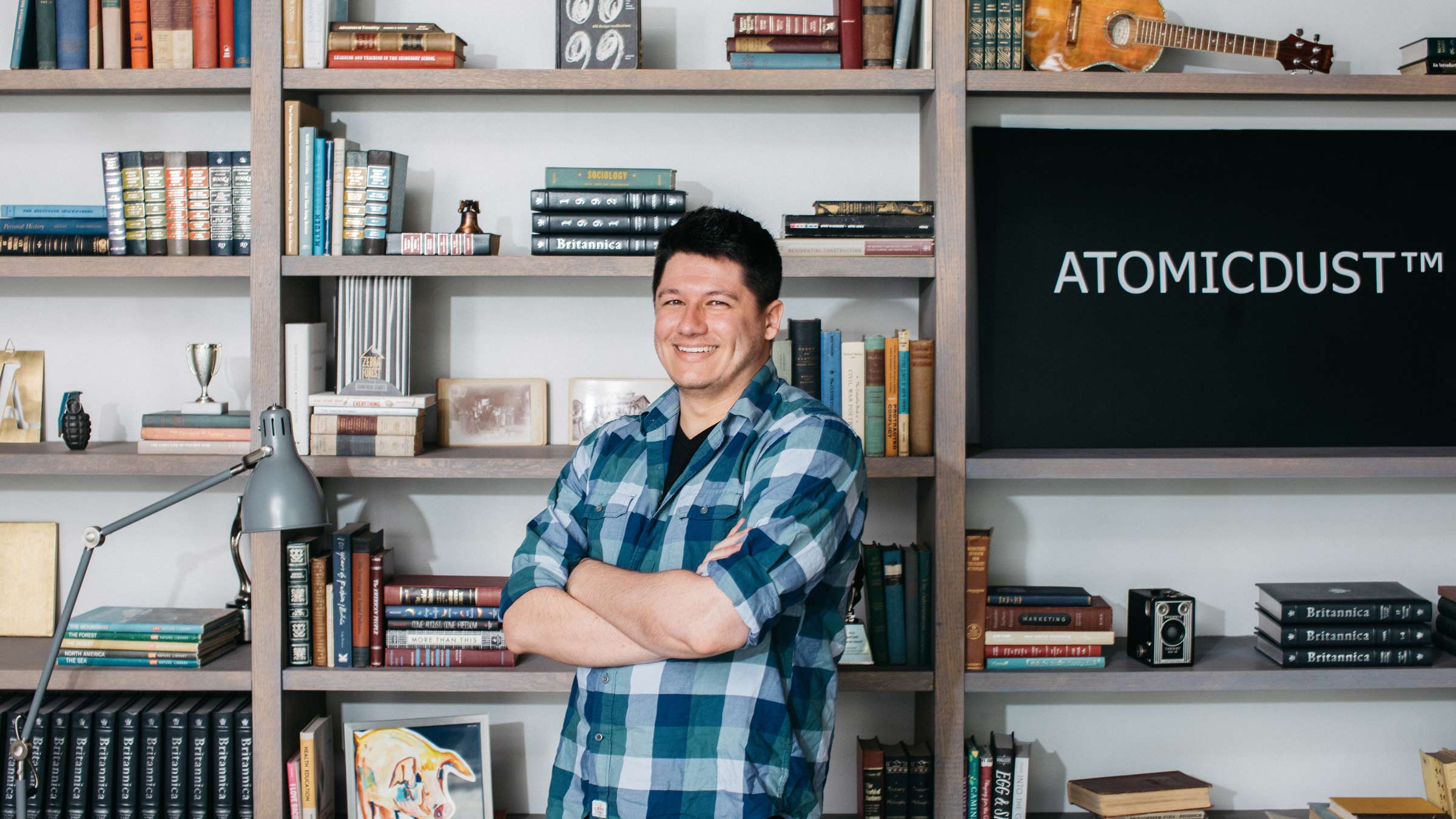 Copywriter Tanner King in the Atomicdust office