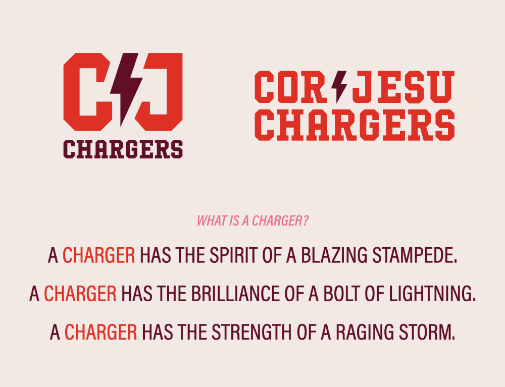 Cor Jesu athletics branding logo variations and brand language