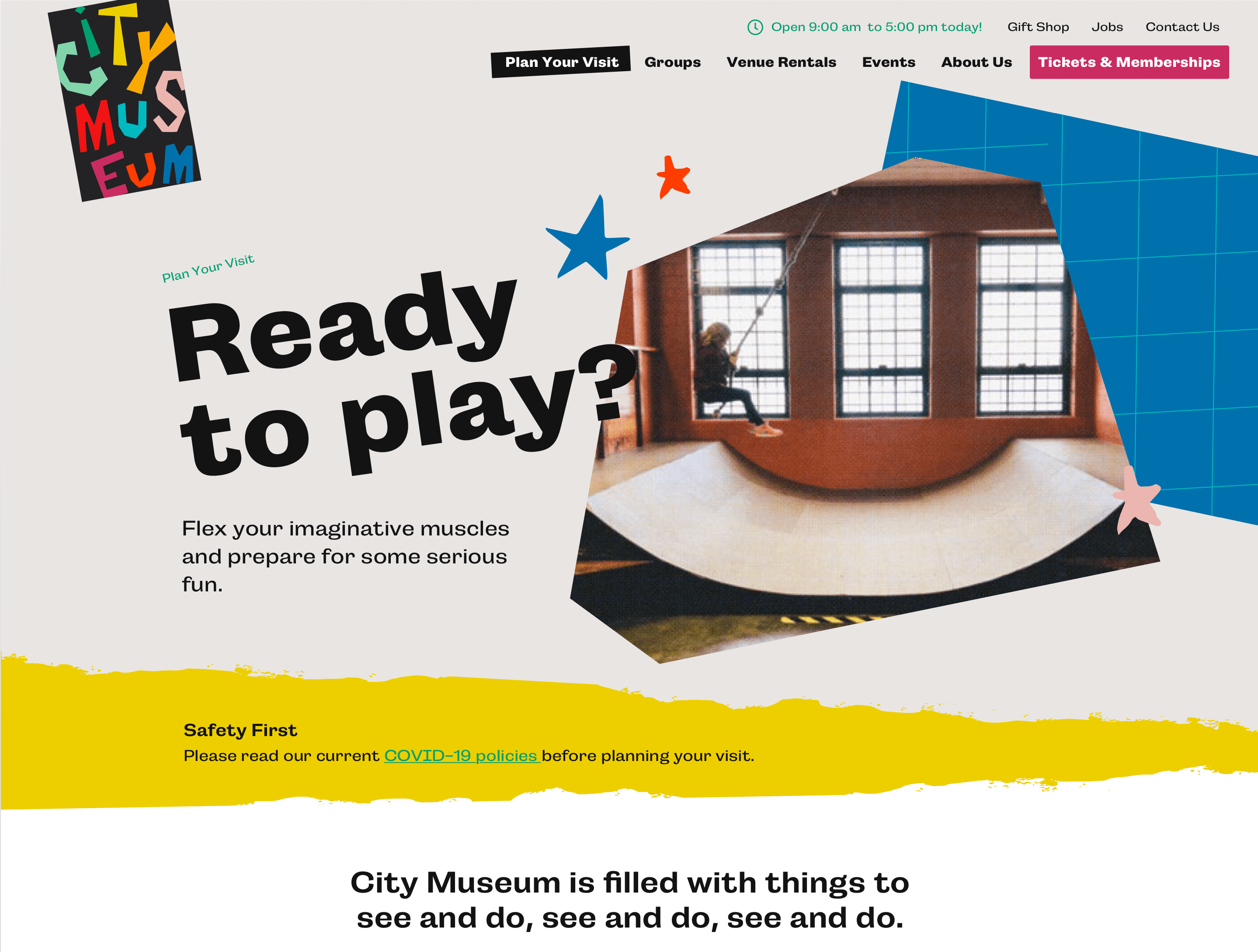 The "Plan Your Visit" page of the City Museum website design