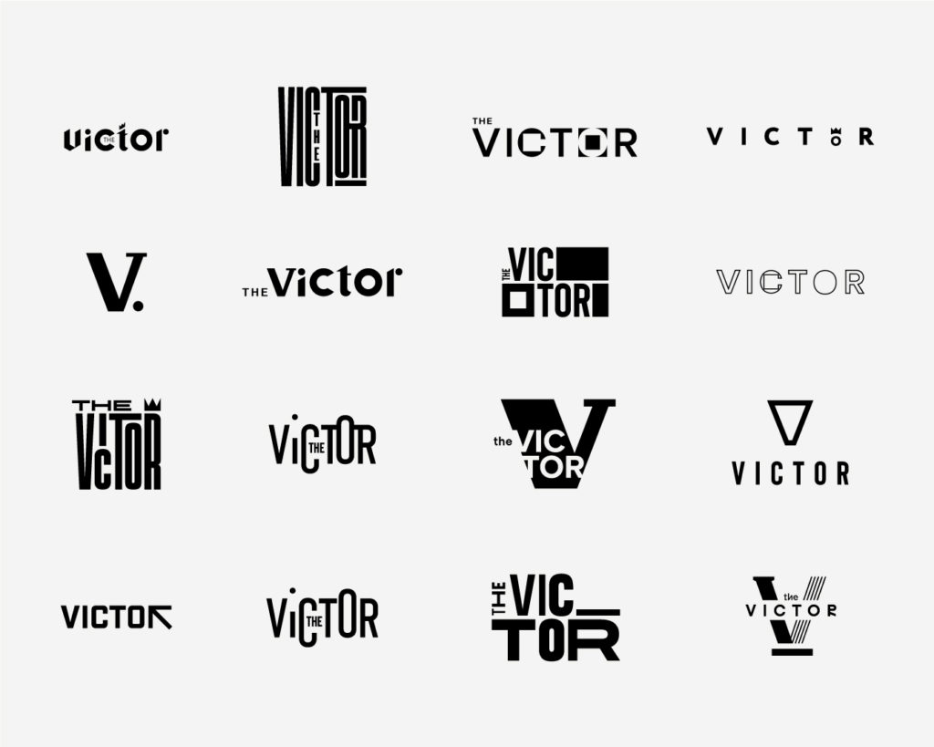 Early logo concepts for The Victor, a residential development in St. Louis