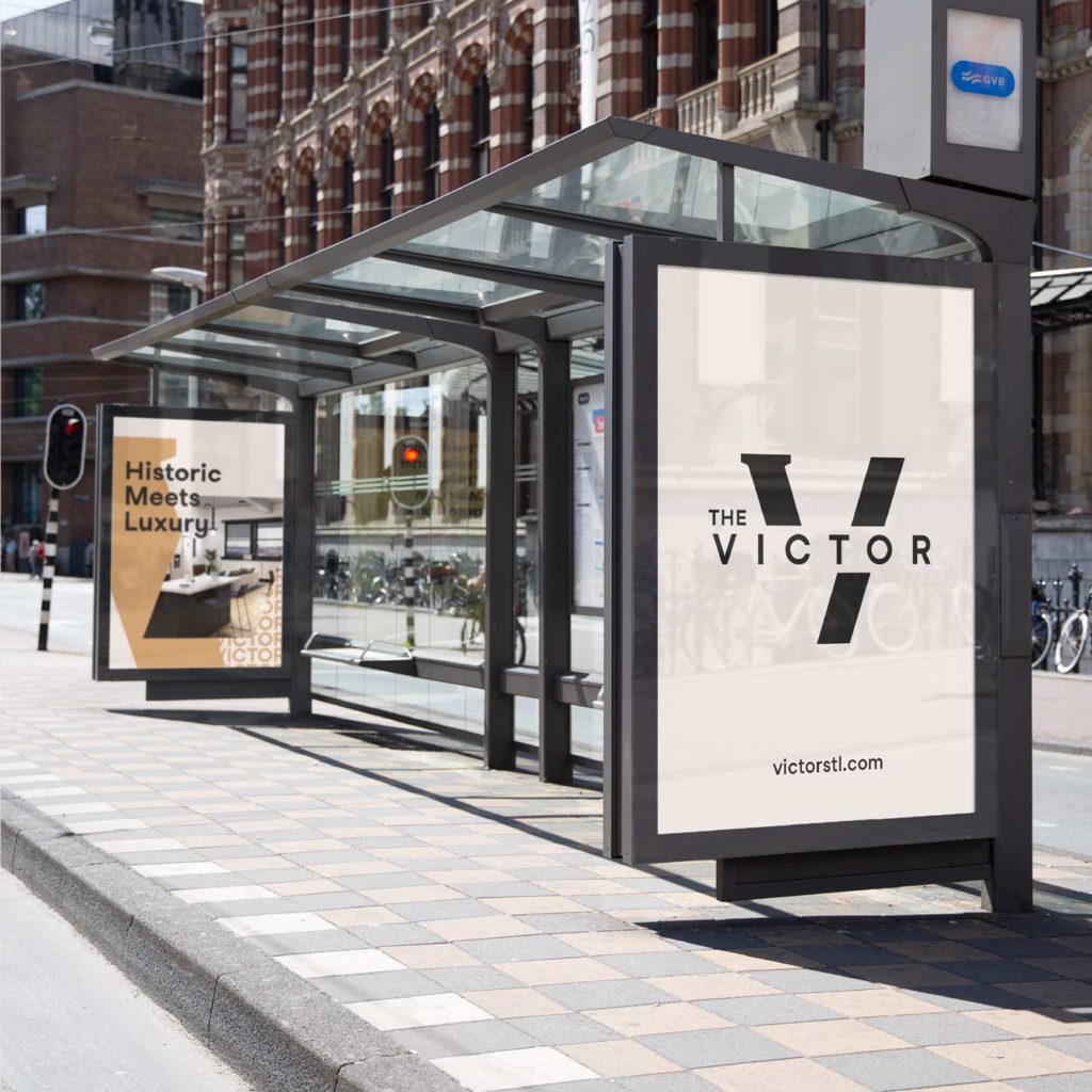 The Victor brand applied to bus shelter billboards