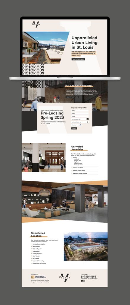 The website design for The Victor, an apartment building in St. Louis